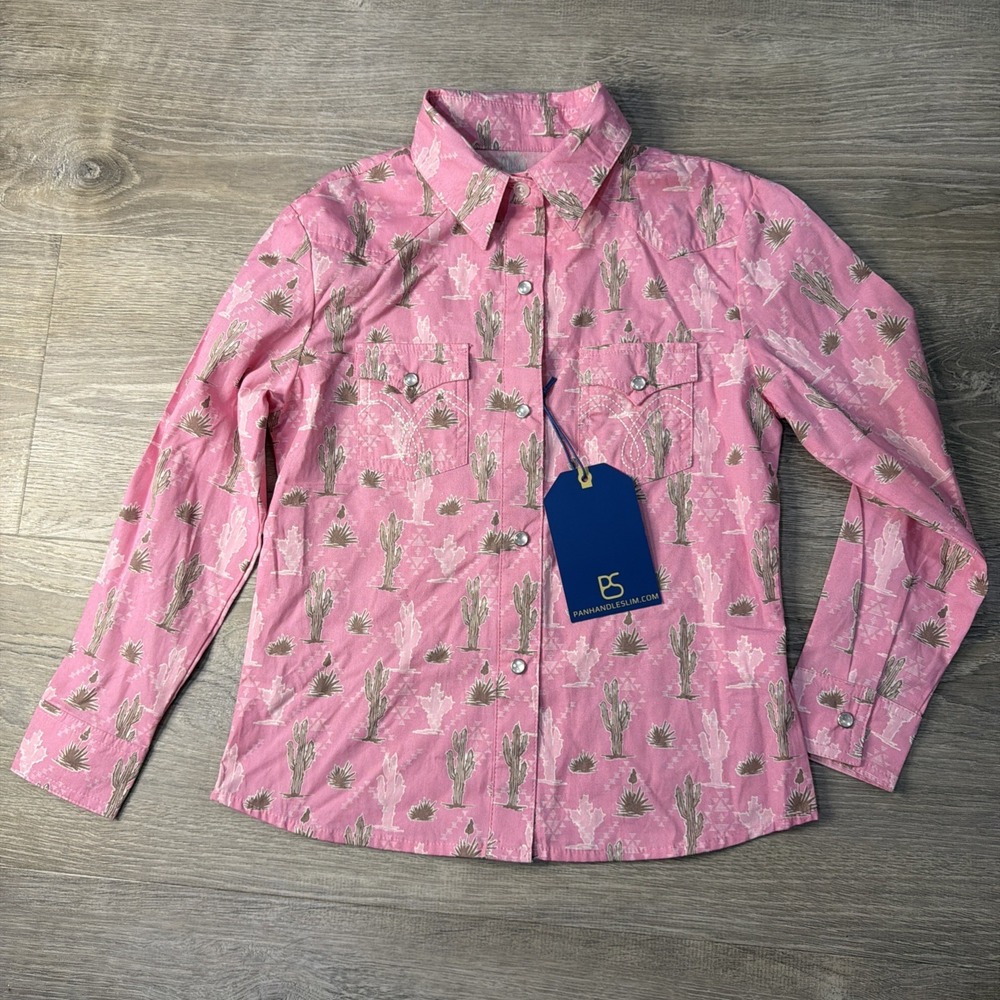 PANDLE GIRLS' CACTUS PRINT LONG SLEEVE SNAP SHIRT Size Small
